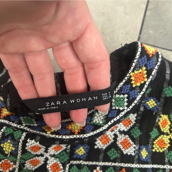 Zara Black Embroidered Bell Sleeved Fringed Boho Festival Top Small - Picture 5 of 7